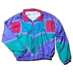 Vtg Nylon Jacket Purple Lined Windbreaker SHELL SHOCK Zip Elastic Waist Large